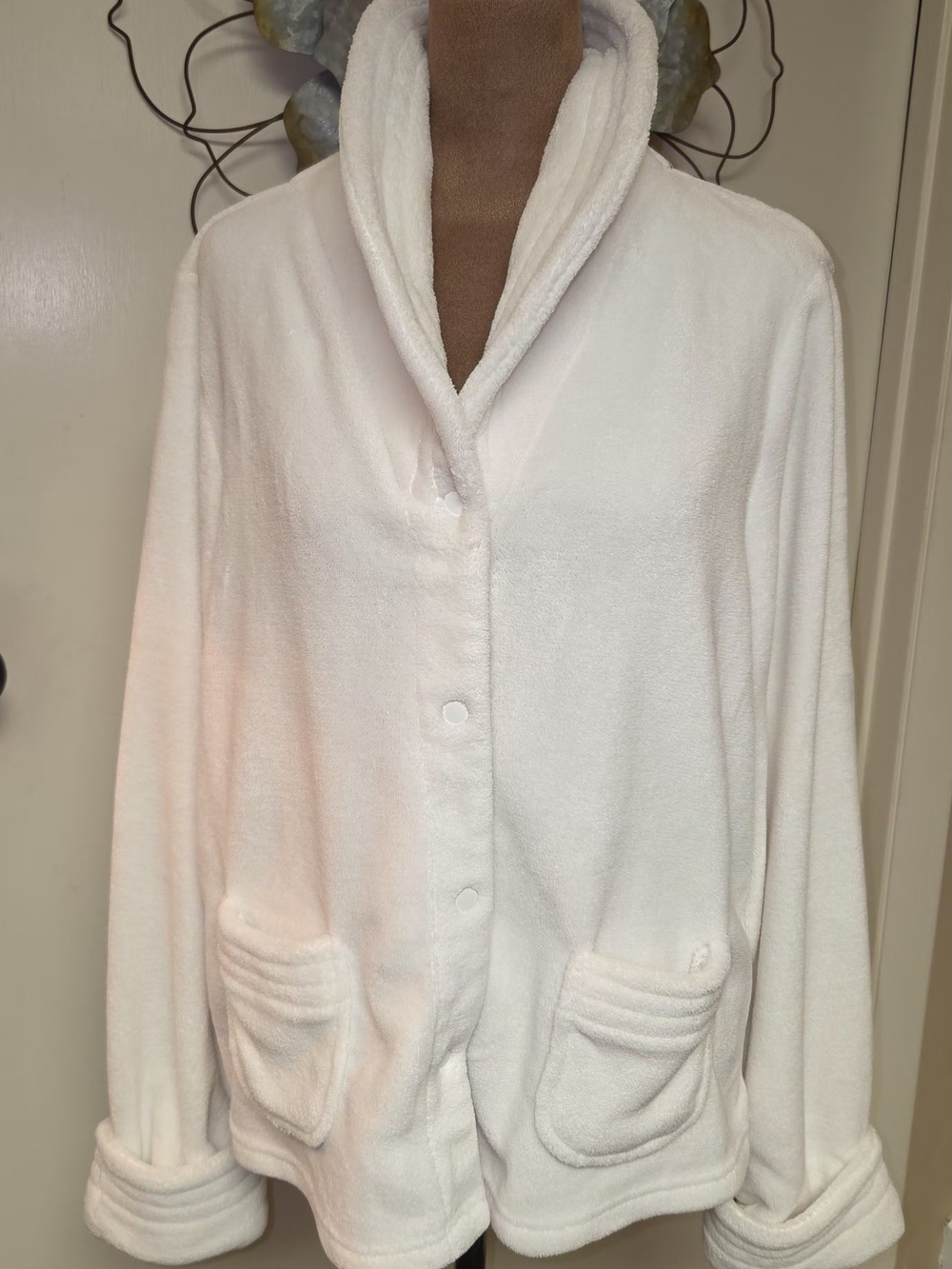Cozy Plush Button-Front Shawl Collar Jacket - White